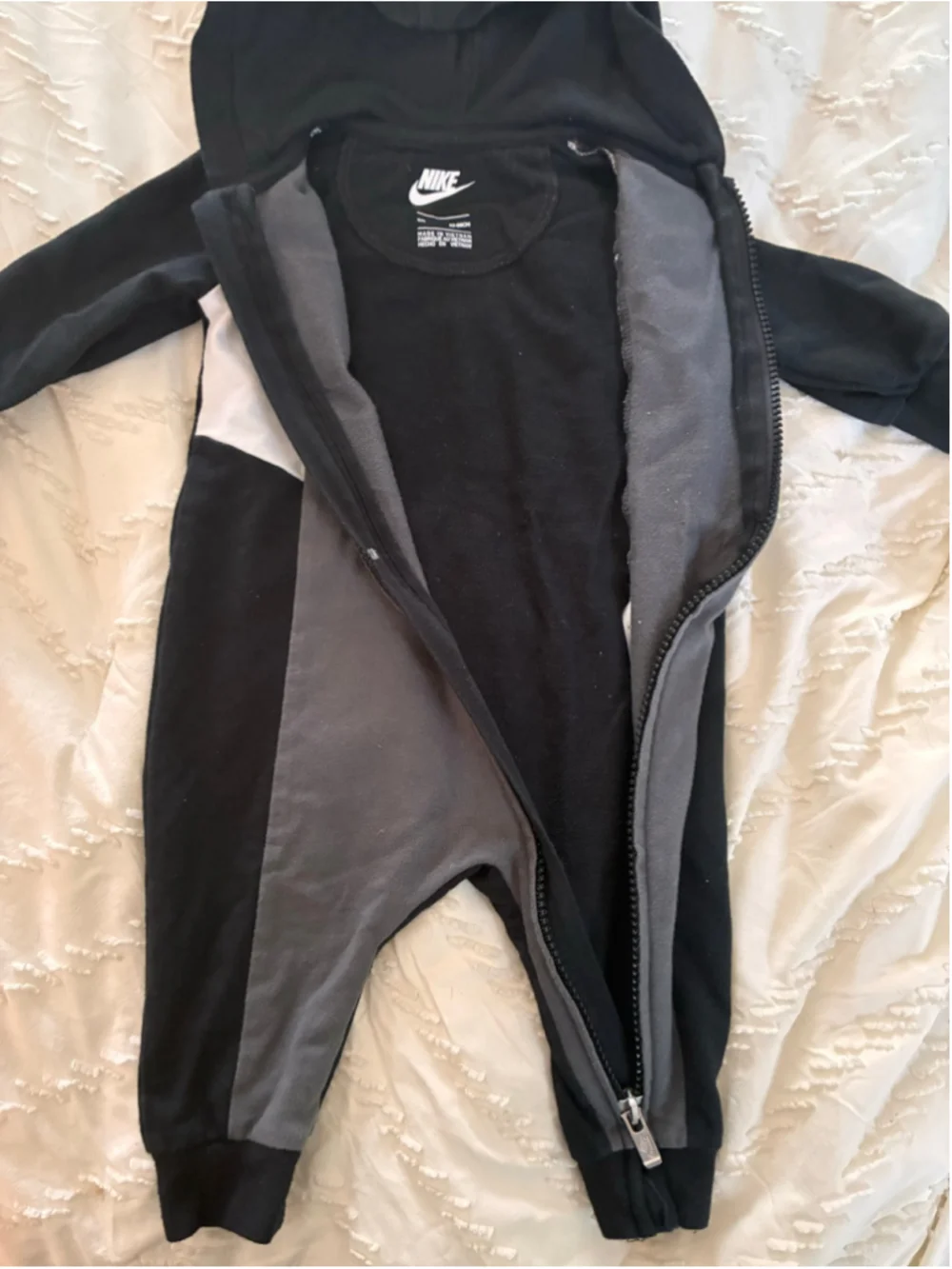 Baby Nike Hooded One-Piece Footie, Black and Grey, 6-9 Months